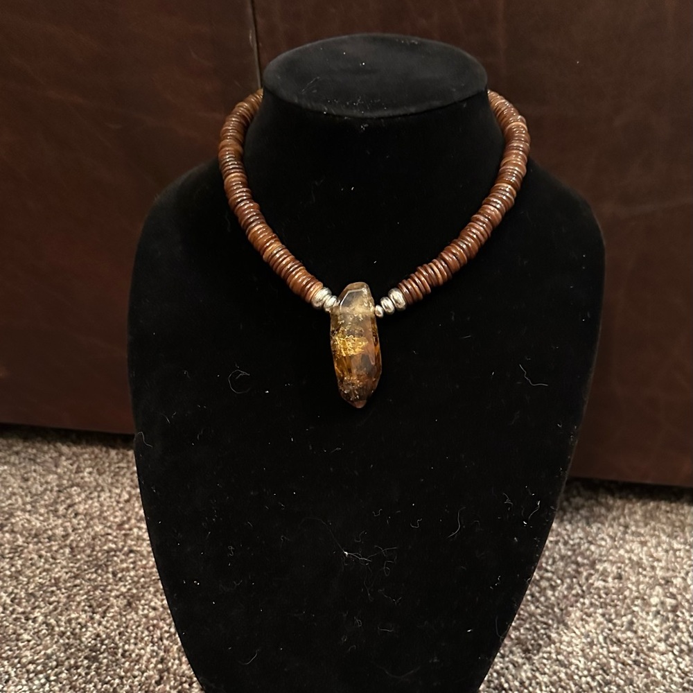 Hand Crafted OOAK Brown Shell, Sterling Silver & Smokey Quartz  Necklace